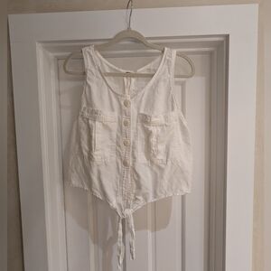 Free People Linen Tie Crop Top L